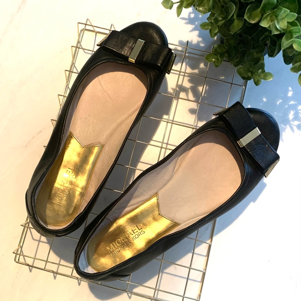 Michael Kors Black Gold Bow Ballet Flats Sz 8.5